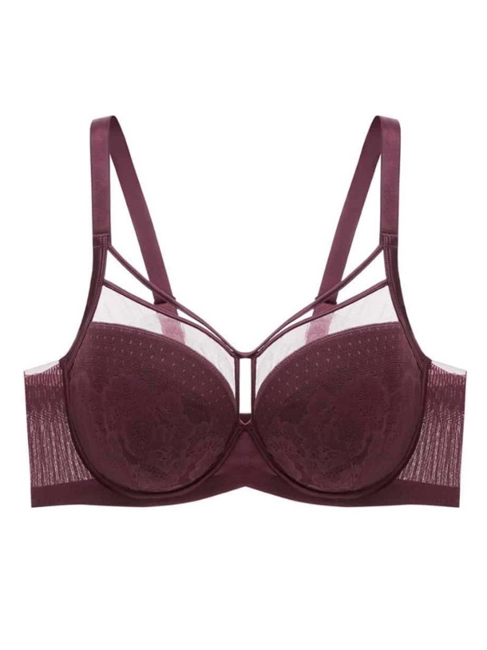 Understance Harper Smooth Lace FlexWire Strappy Soft Cup Bra Wine Red, size 30G